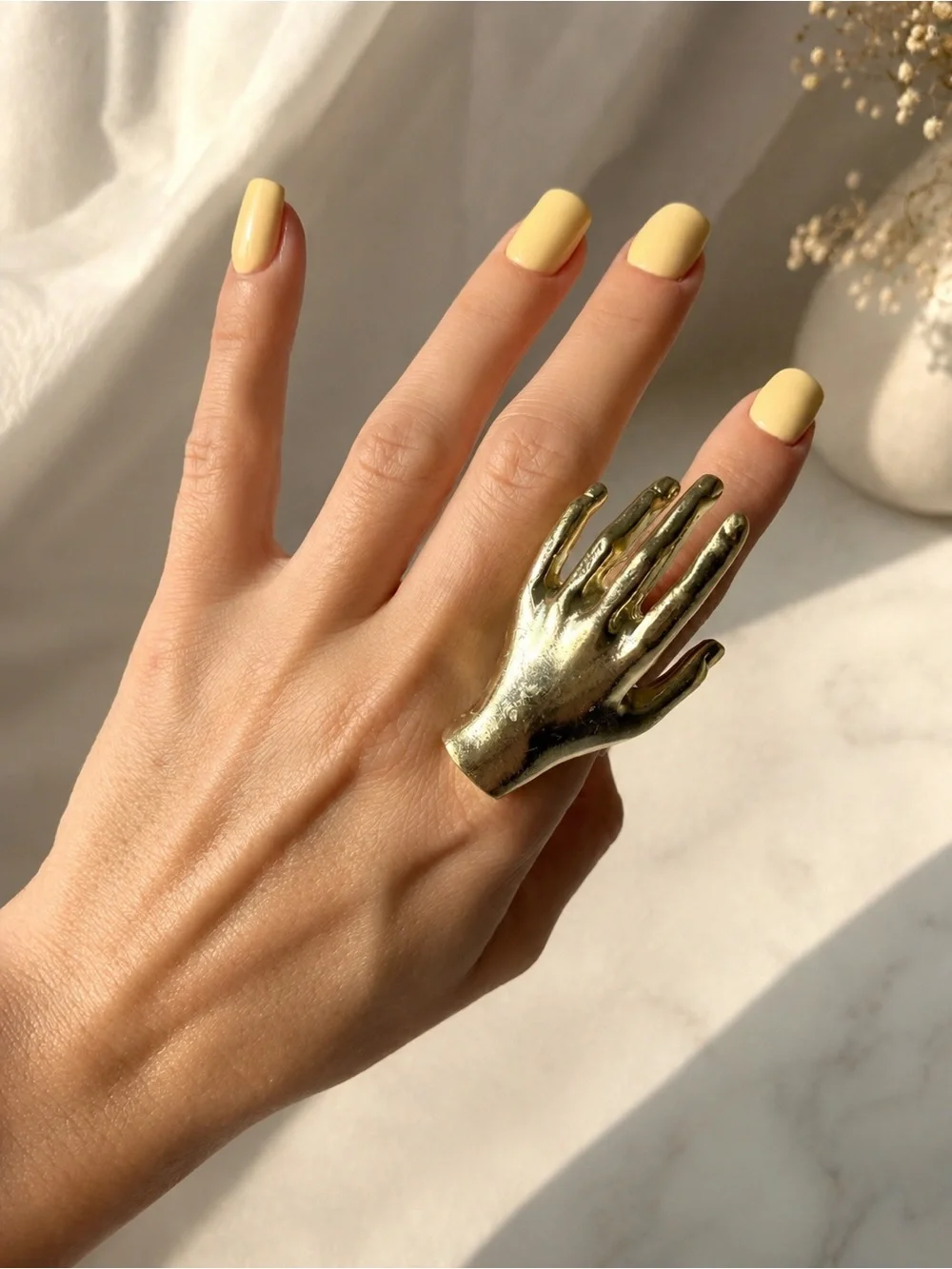Statement Gold Hand Ring | Sculptural Abstract Chunky Cocktail Ring | Adjustable